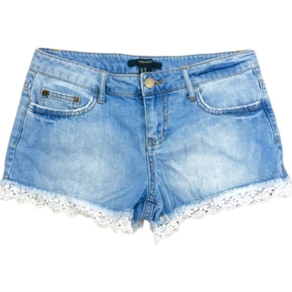 Forever 21 jean shorts with lace trim - Picture 1 of 4